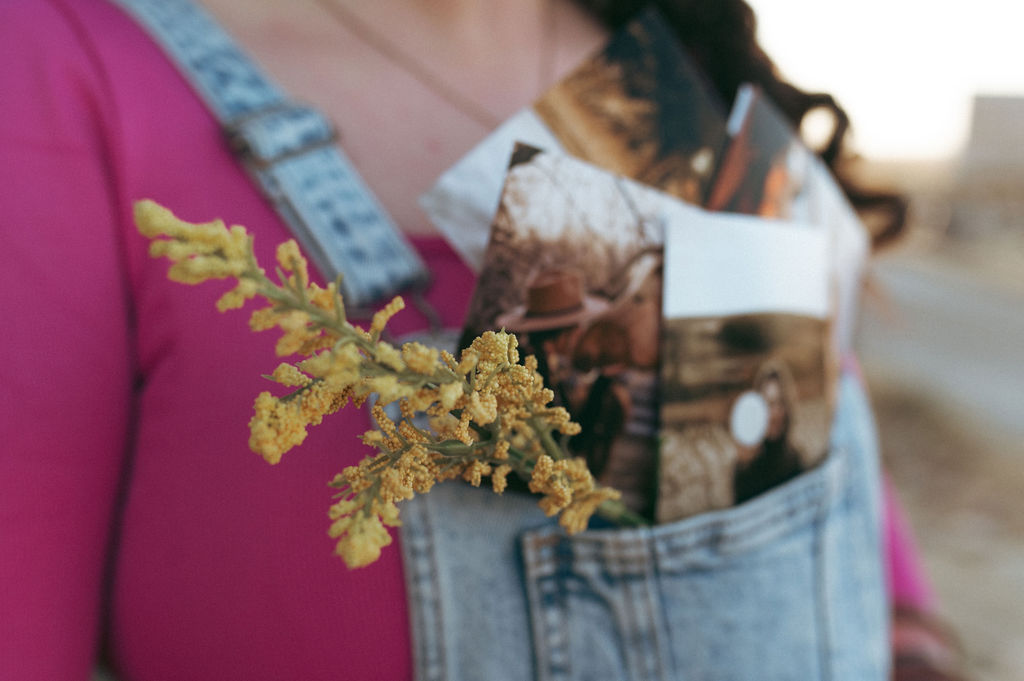 Alberta brand photographer overall pocket with goldenrod and pictures